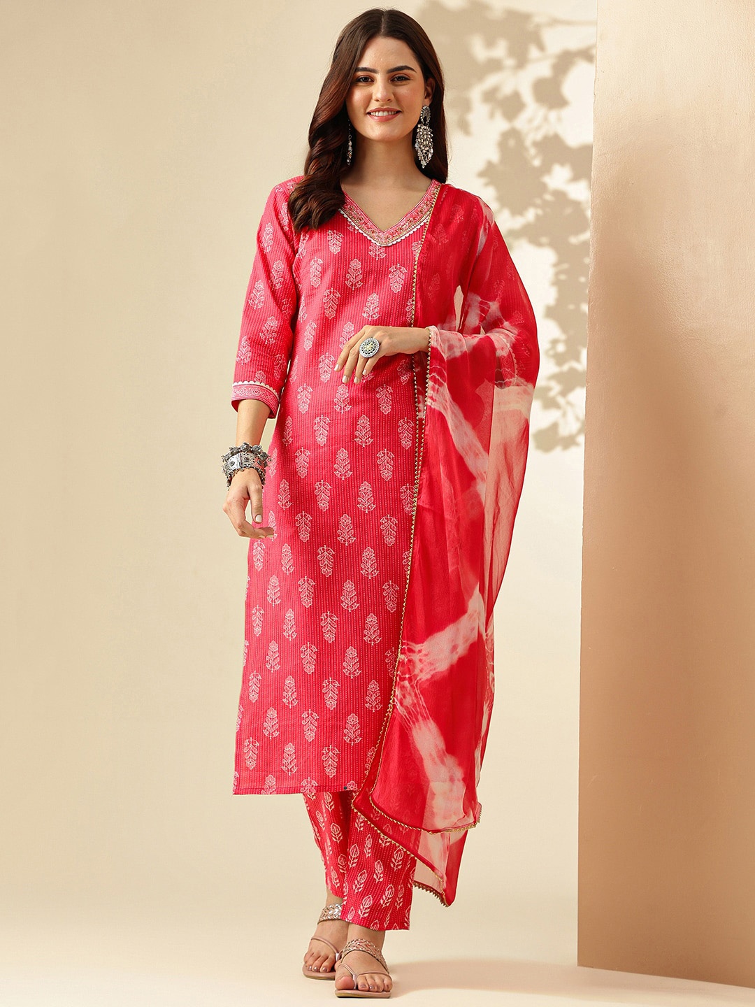 

Anouk Printed Regular Gotta Patti Pure Cotton Kurta With Trousers & Dupatta, Pink