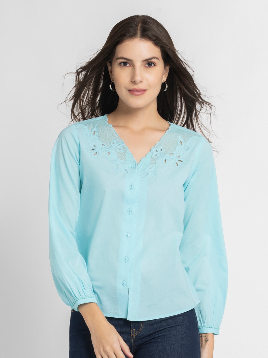 

SHAYE Cotton Shirt Style Top, Blue