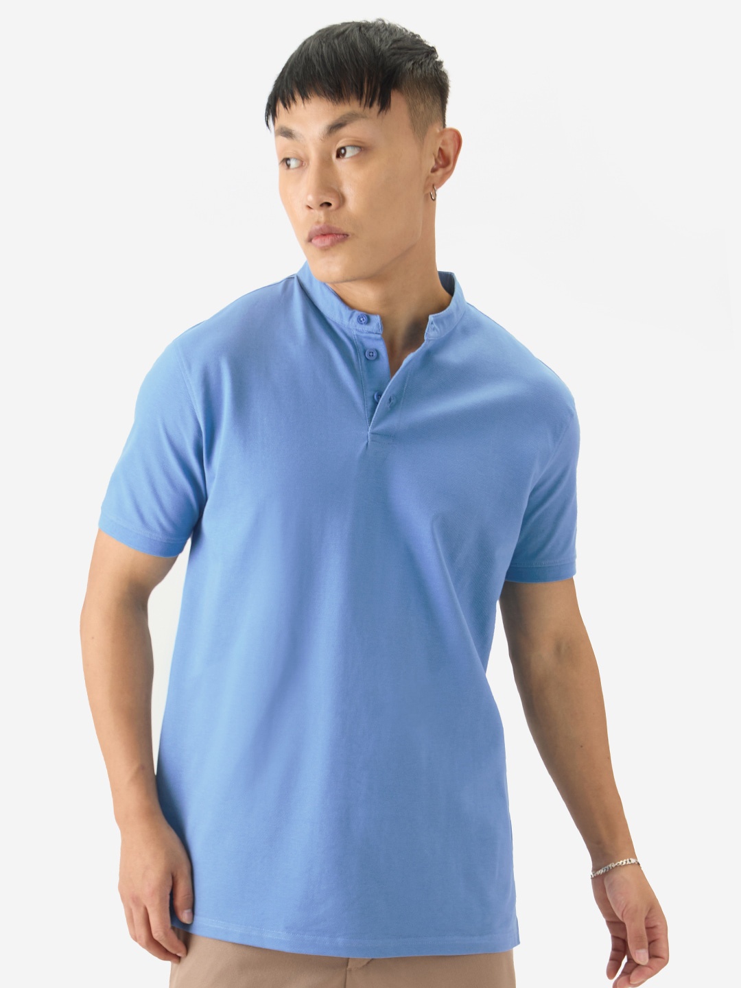 

The Souled Store Blue Band Collar Short Sleeves T-shirt