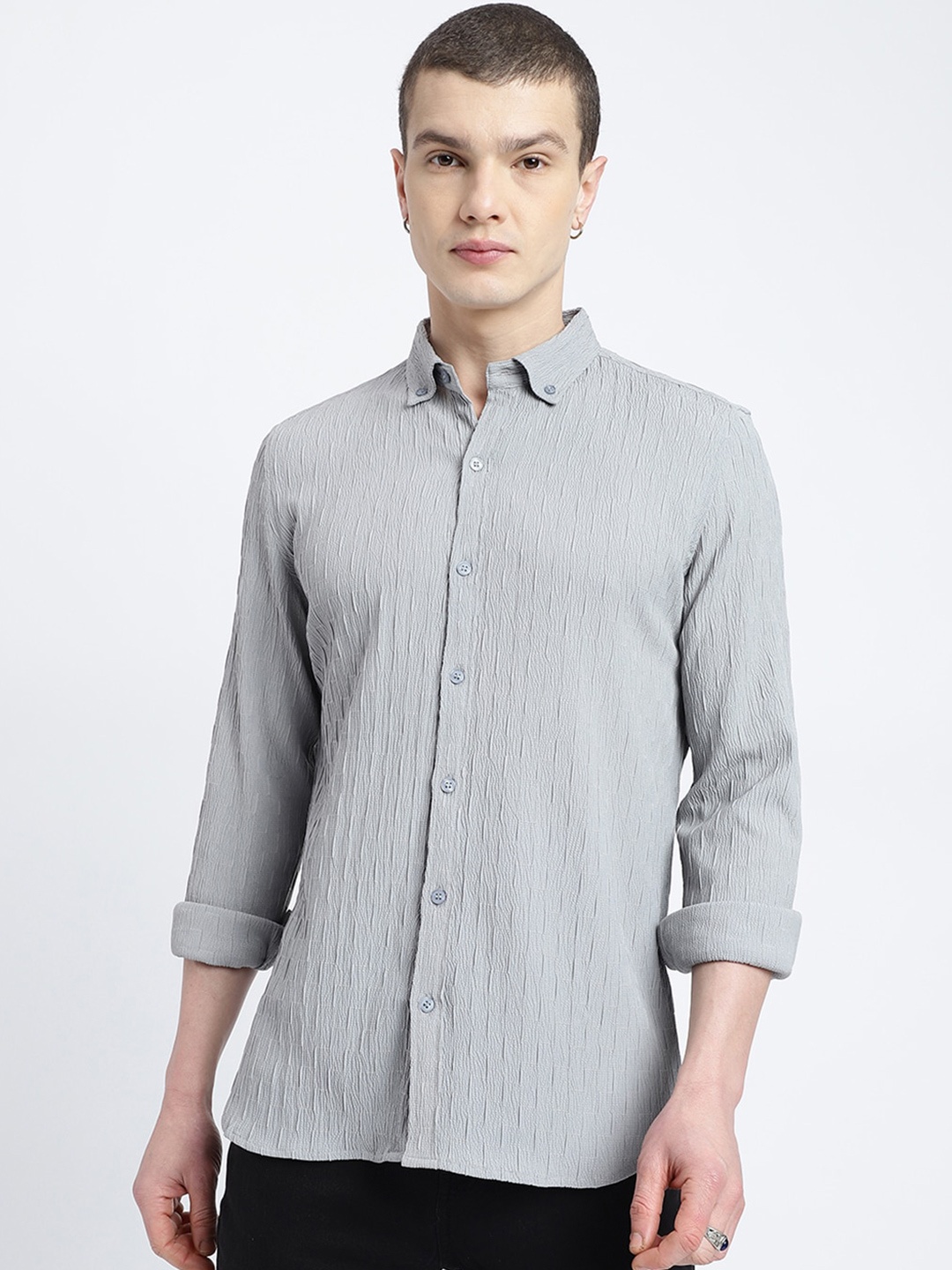 

HighRider Men Classic Opaque Striped Casual Shirt, Grey