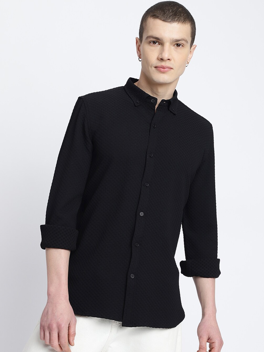 

HighRider Men Classic Opaque Casual Shirt, Black