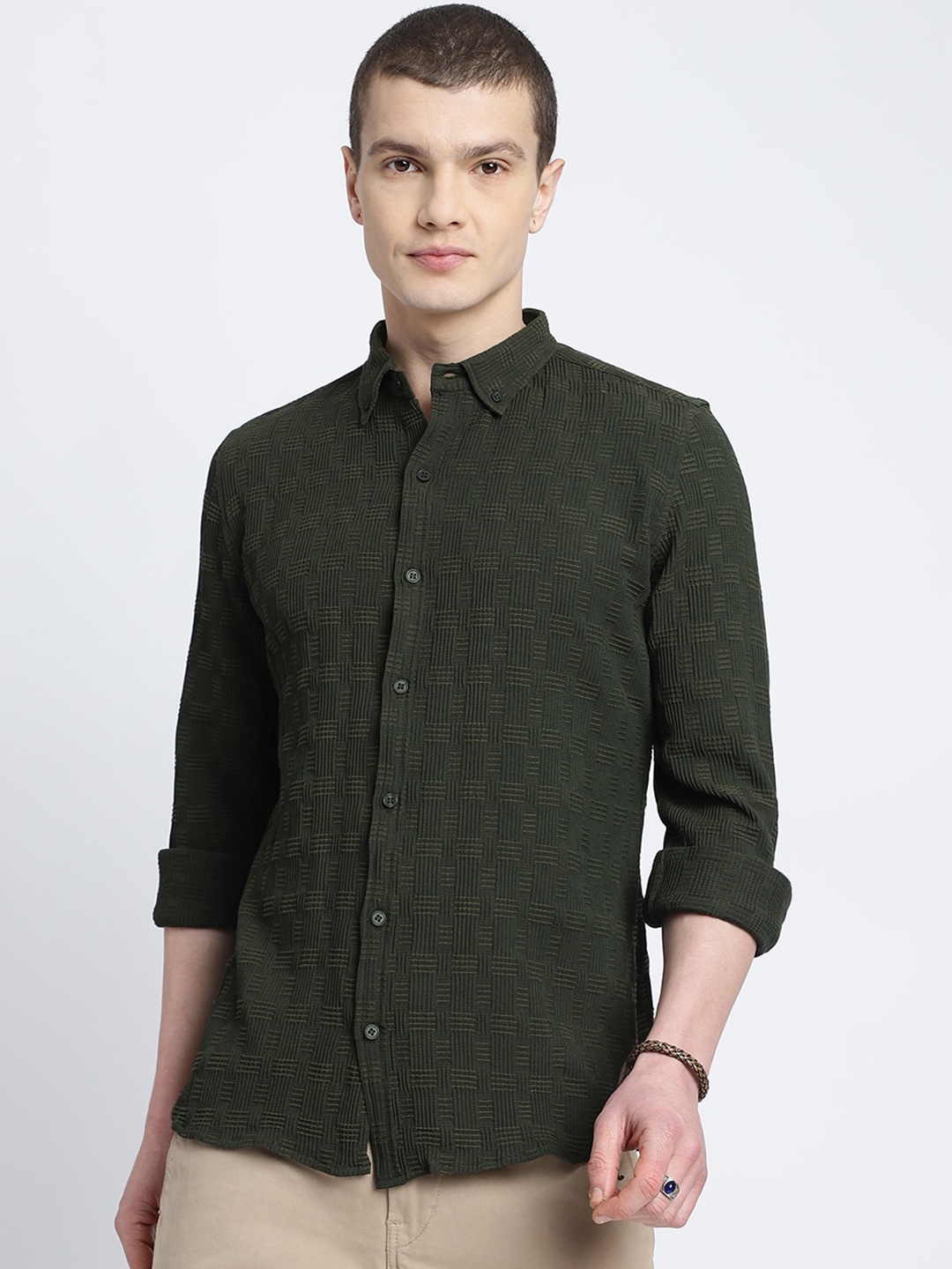 

HighRider Men Classic Opaque Casual Shirt, Green