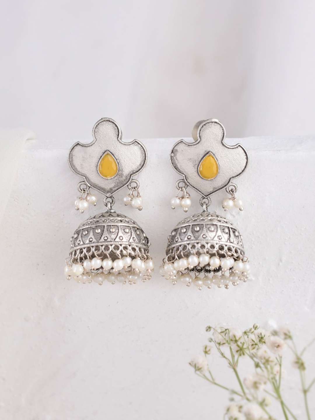 

DASTOOR Contemporary Jhumkas Earrings, Silver