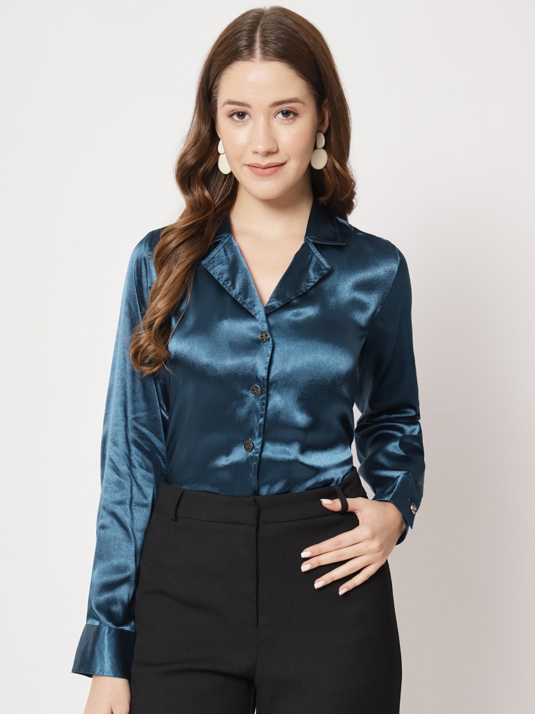 

CHARMGAL Women Classic Opaque Casual Shirt, Blue
