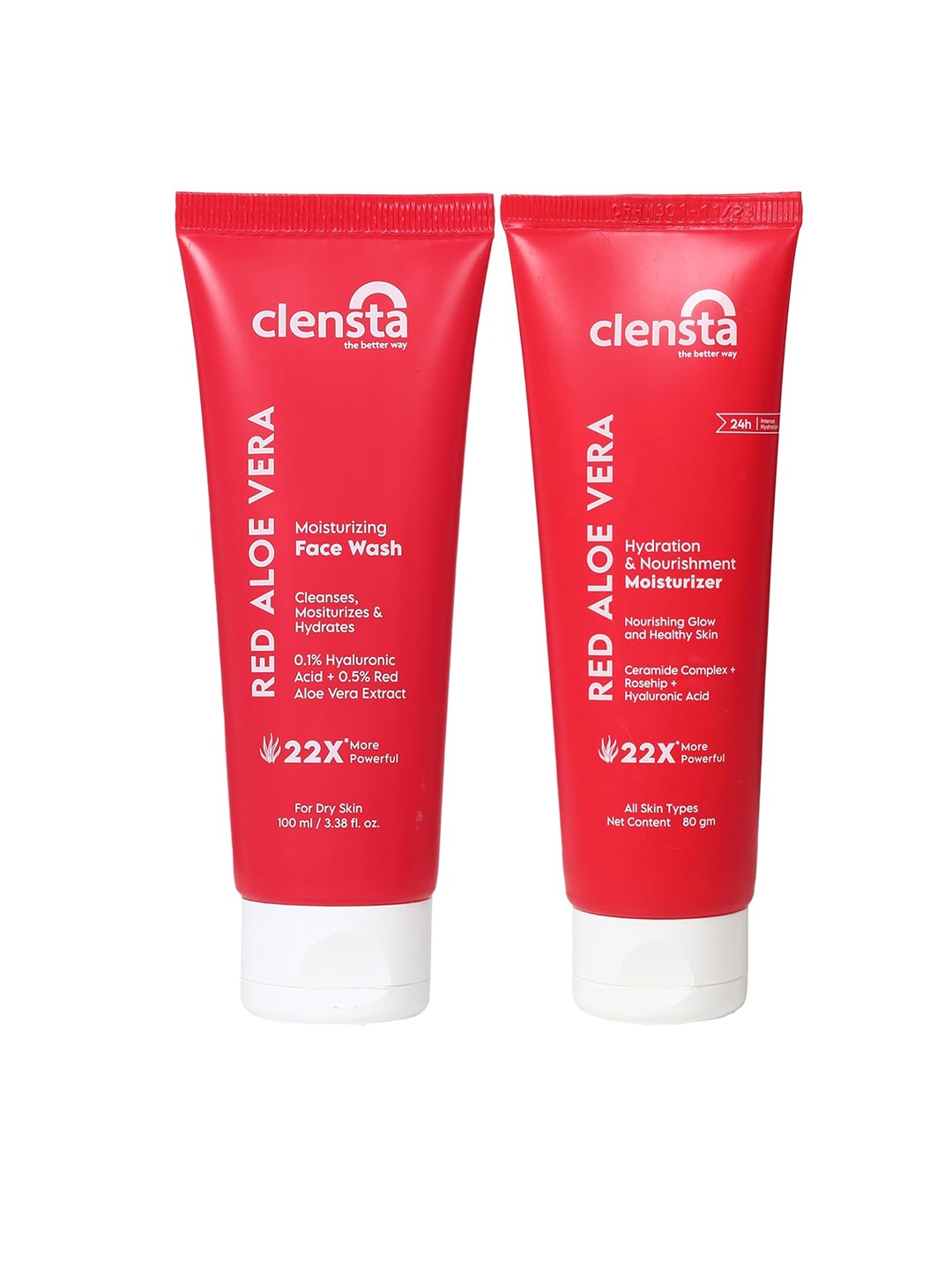 

Clensta Set Of 2 Red Aloe Vera Moisturizing Face Wash-100ml & Hydrating Moisturizer-80gm