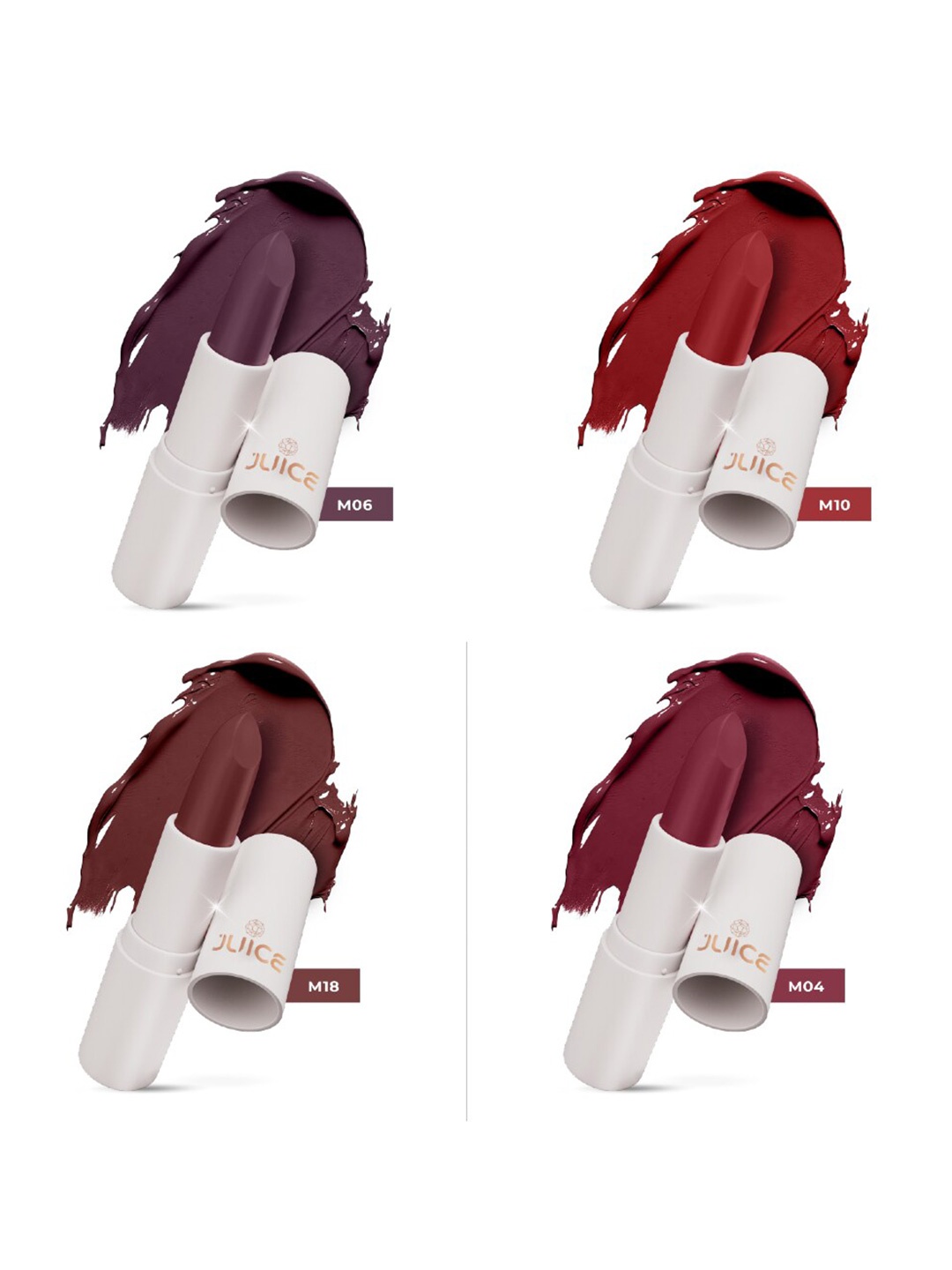

JUICE Kiss Sensation Set Of 4 Lipstick With Bio Retinol-16gm Each-M04-M06-M10-M18, Multi