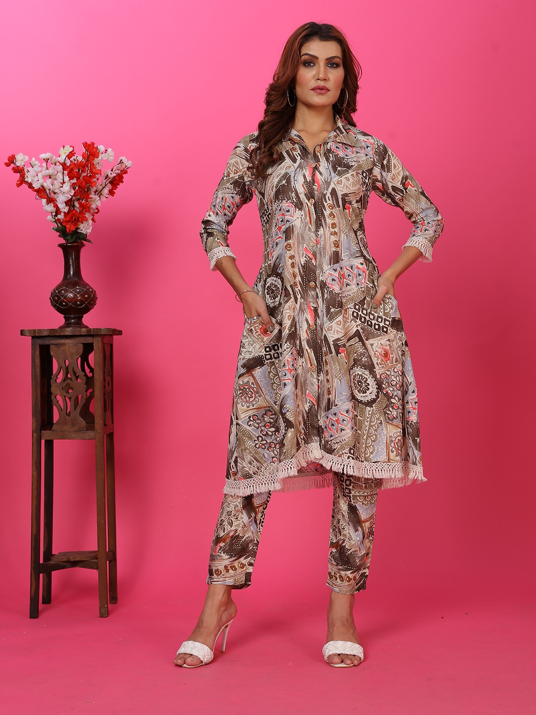 

Civamee Printed A-Line Kurta With Trouser, Grey