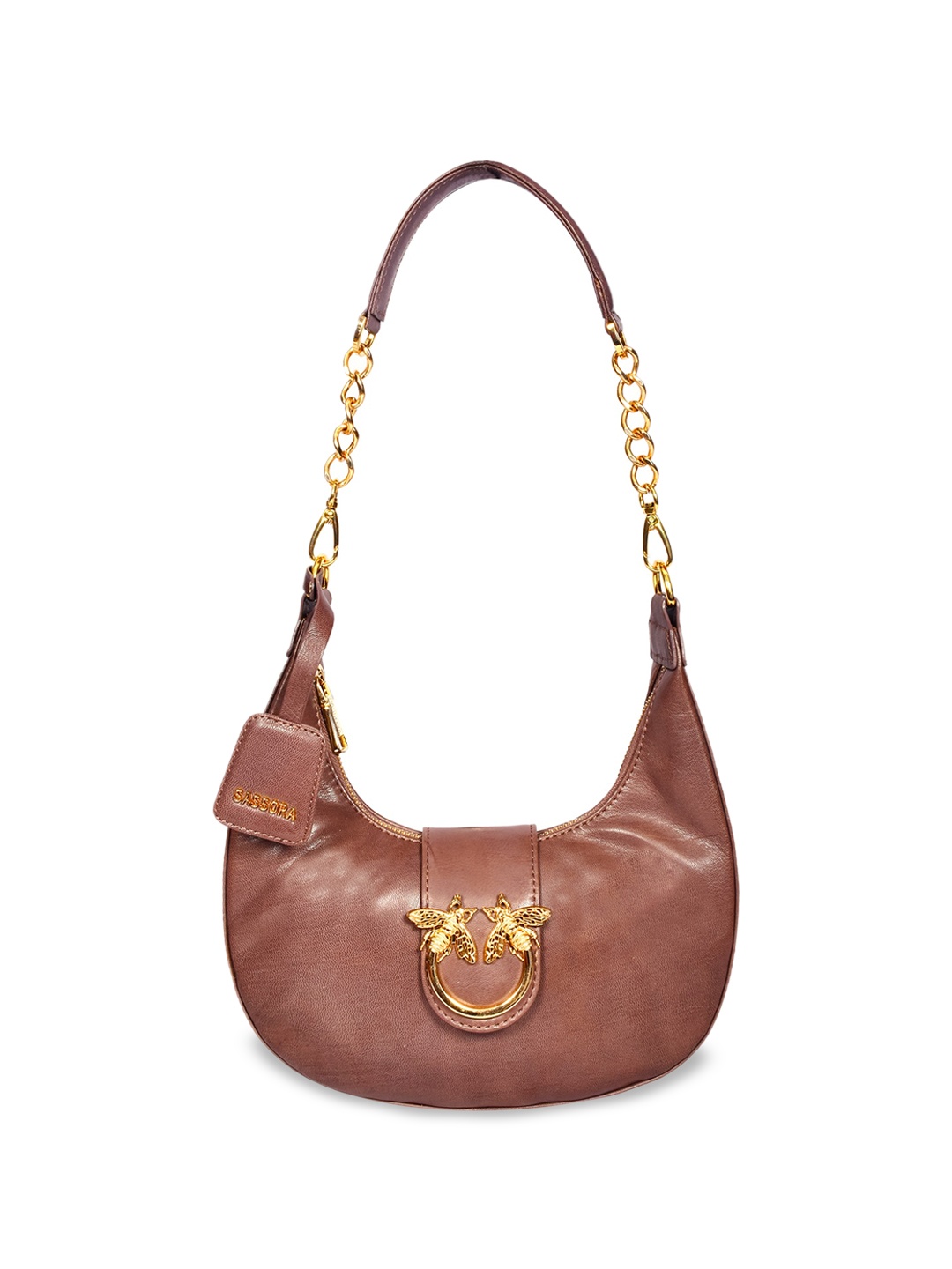 

Sassora Colourblocked Leather Structured Shoulder Bag with Quilted, Brown