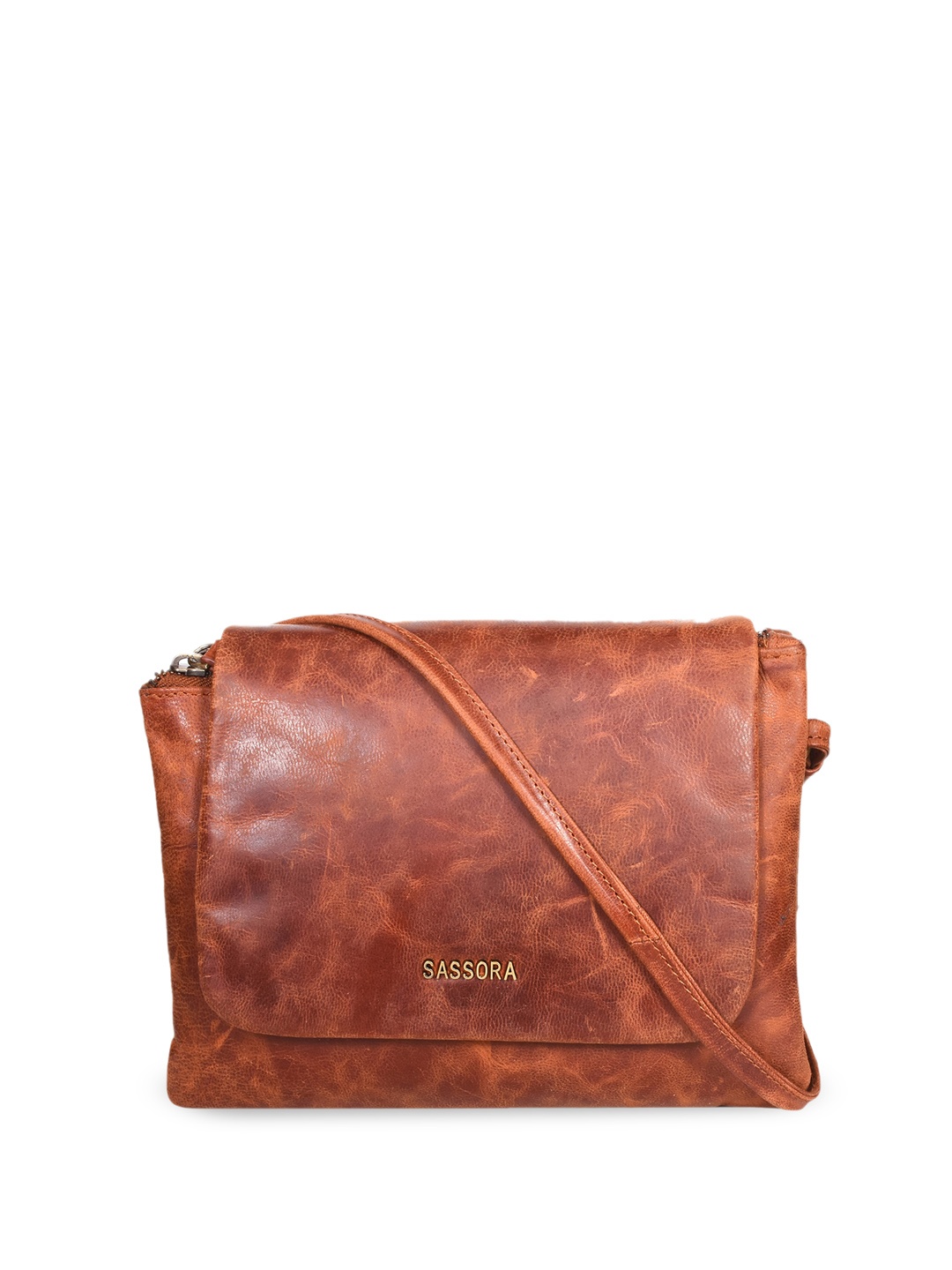 

Sassora Textured Leather Structured Sling Bag, Tan