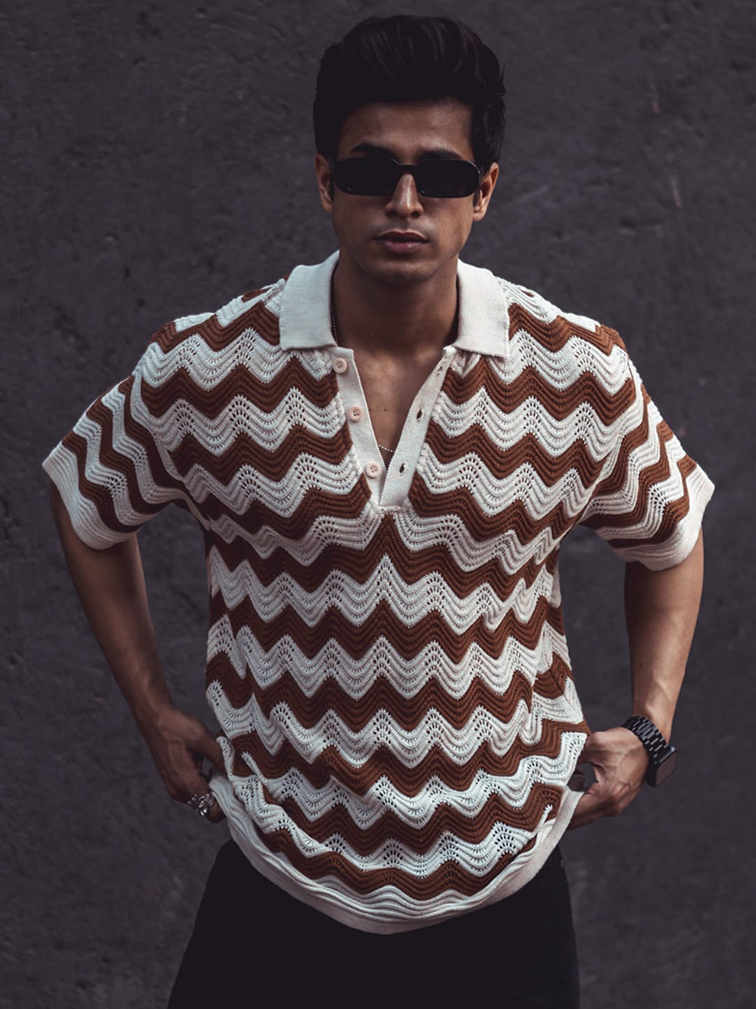 

Powerlook Men Henley Neck Pockets T-shirt, Brown