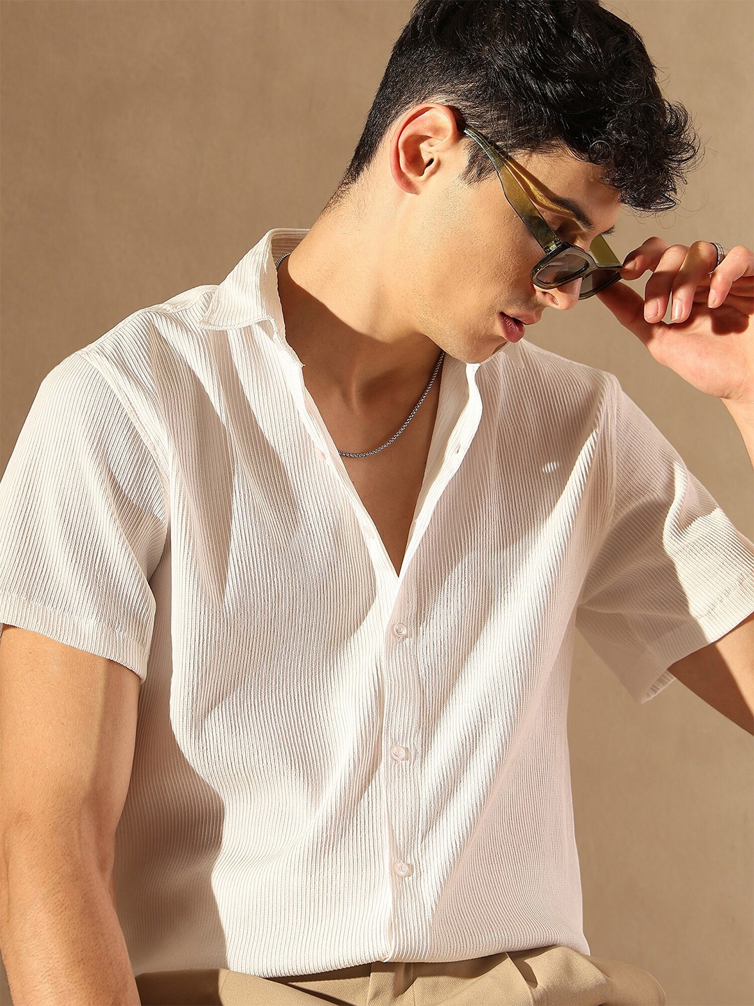 

DENNISON Self Design Oversized Casual Shirt, White