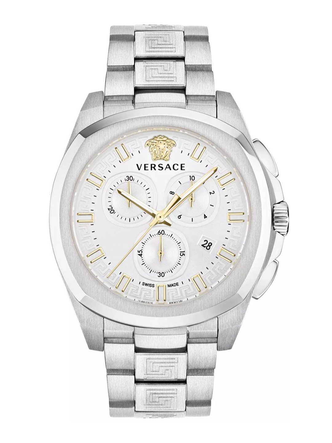 

Versace Men Brass Dial & Stainless Steel Bracelet Style Straps Analogue Watch VE7CA0623, White