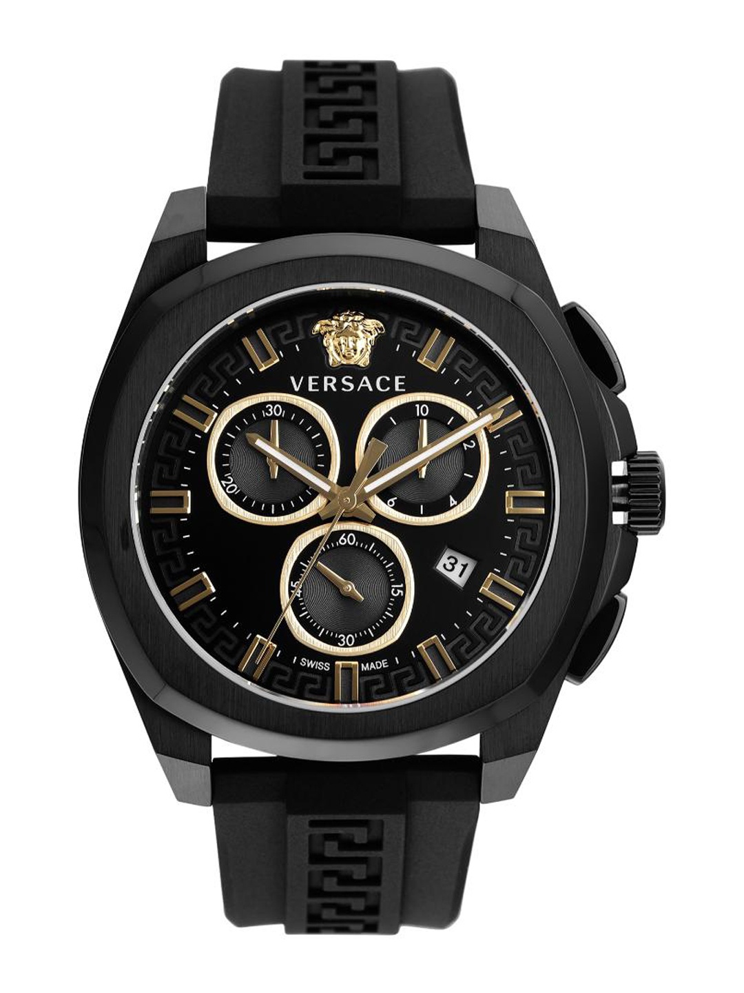 

Versace Men Brass Embellished Dial & Straps Analogue Watch VE7CA0523, Black