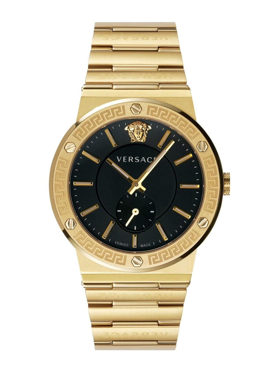 

Versace Men Brass Dial & Stainless Steel Bracelet Style Straps Analogue Watch VEVI00821, Black