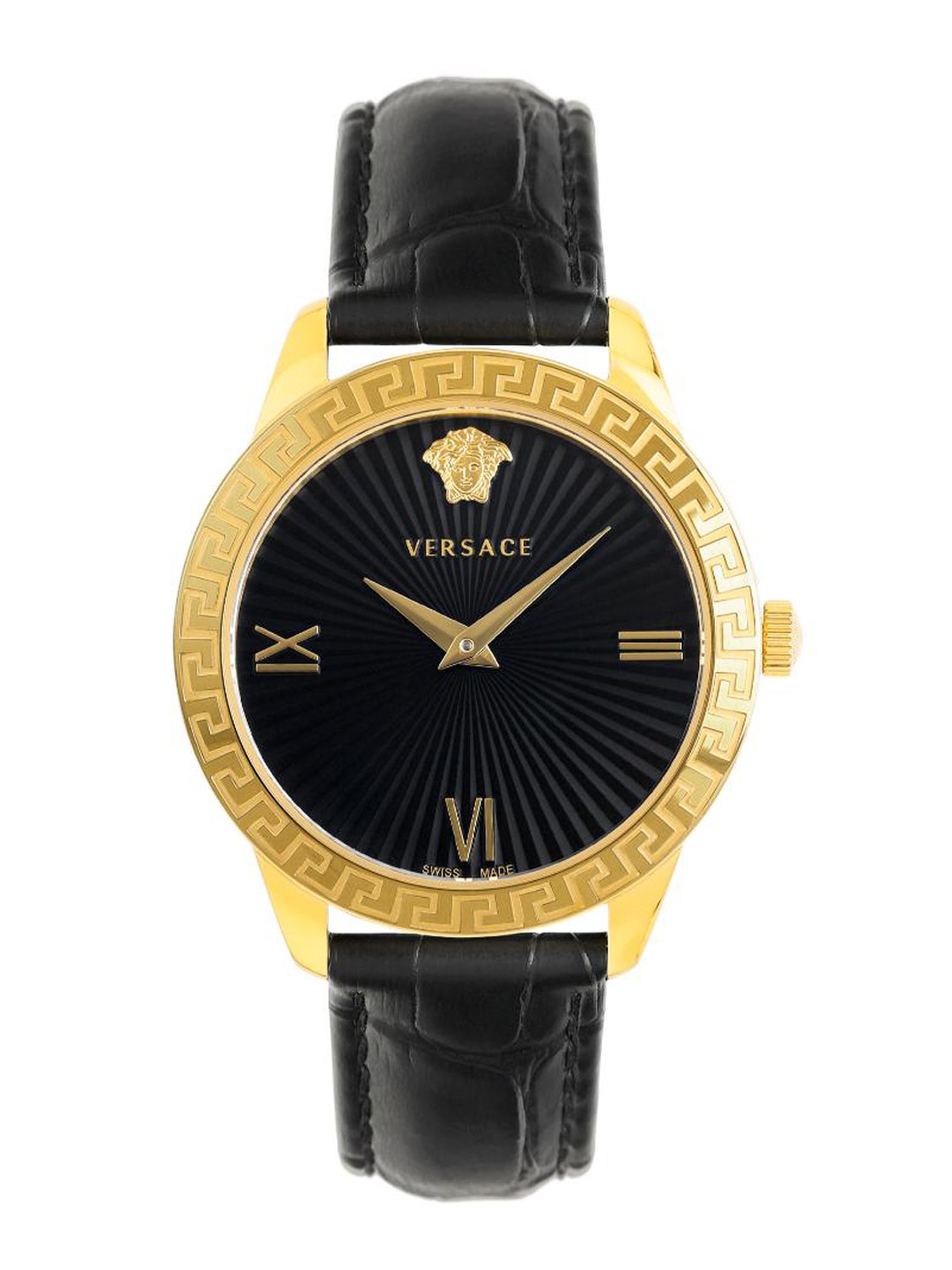 

Versace Women Brass Dial & Leather Straps Analogue Watch VEVC00319, Black