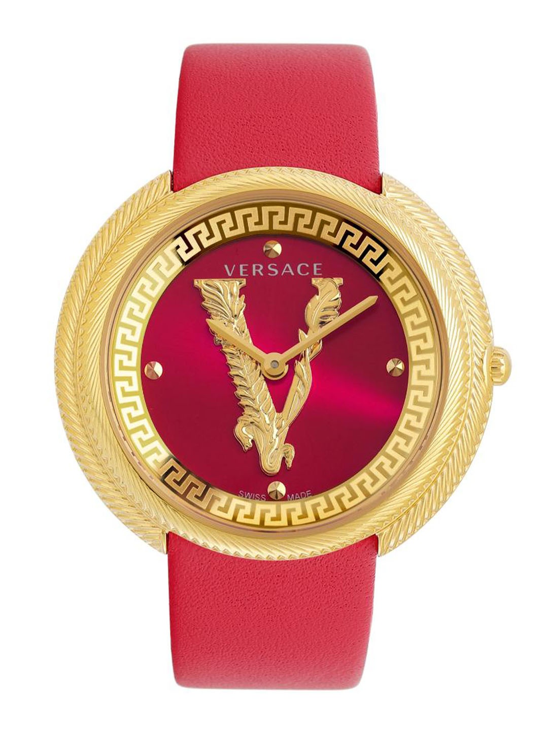 

Versace Women Brass Printed Dial & Leather Straps Analogue Watch VE2CA0423, Red
