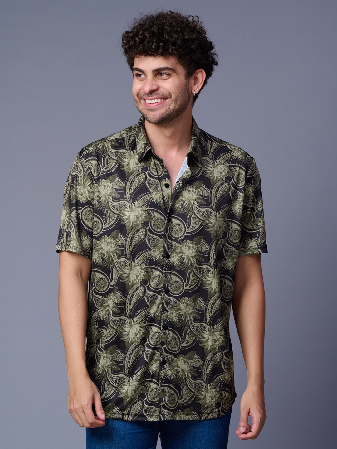 

GO DEVIL Men Floral Opaque Printed Casual Shirt, Green