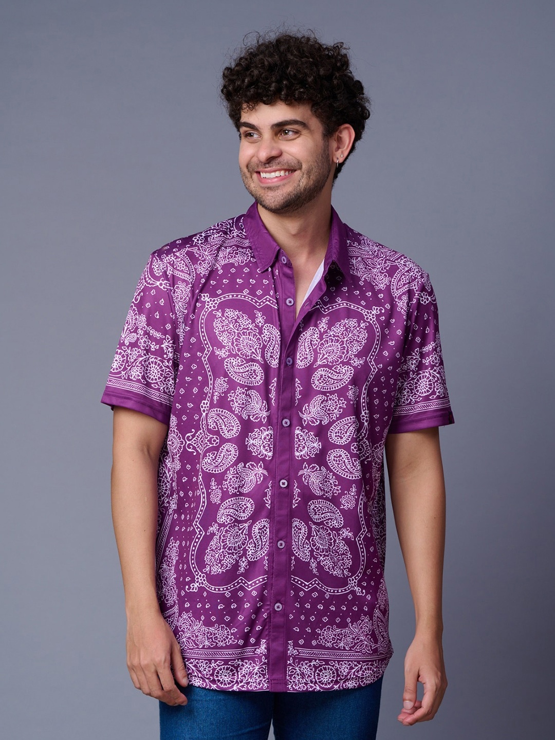 

GO DEVIL Men Opaque Printed Casual Shirt, Purple