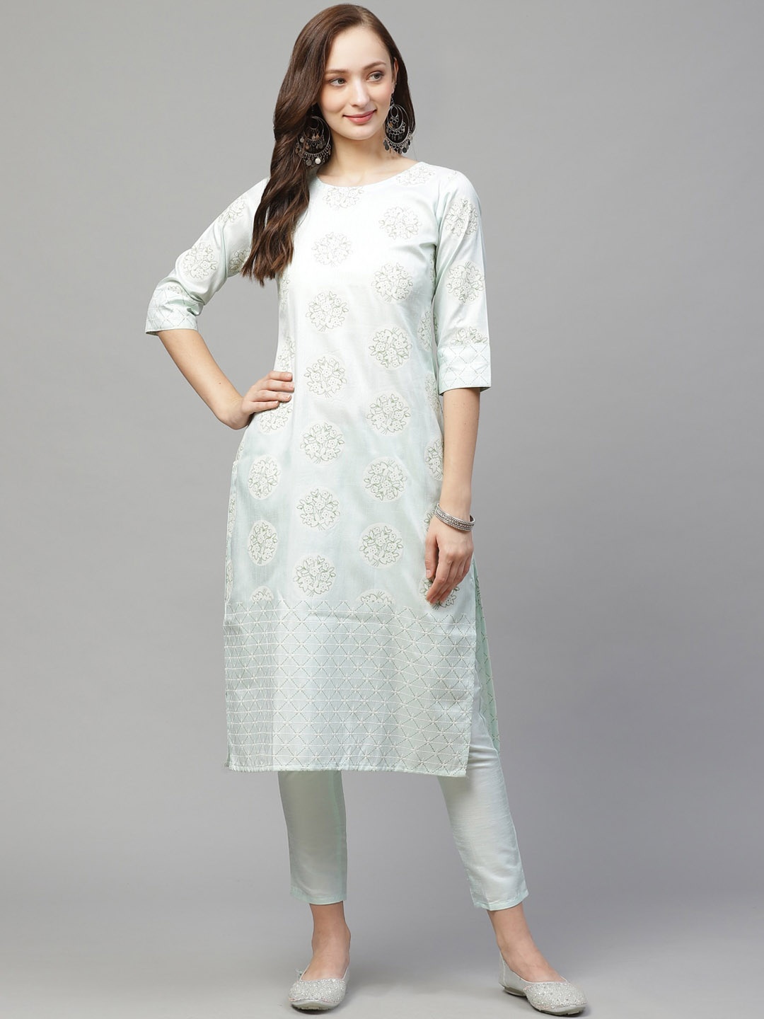 

KALINI Women Ethnic Motifs Checked Gotta Patti Kurta, Green