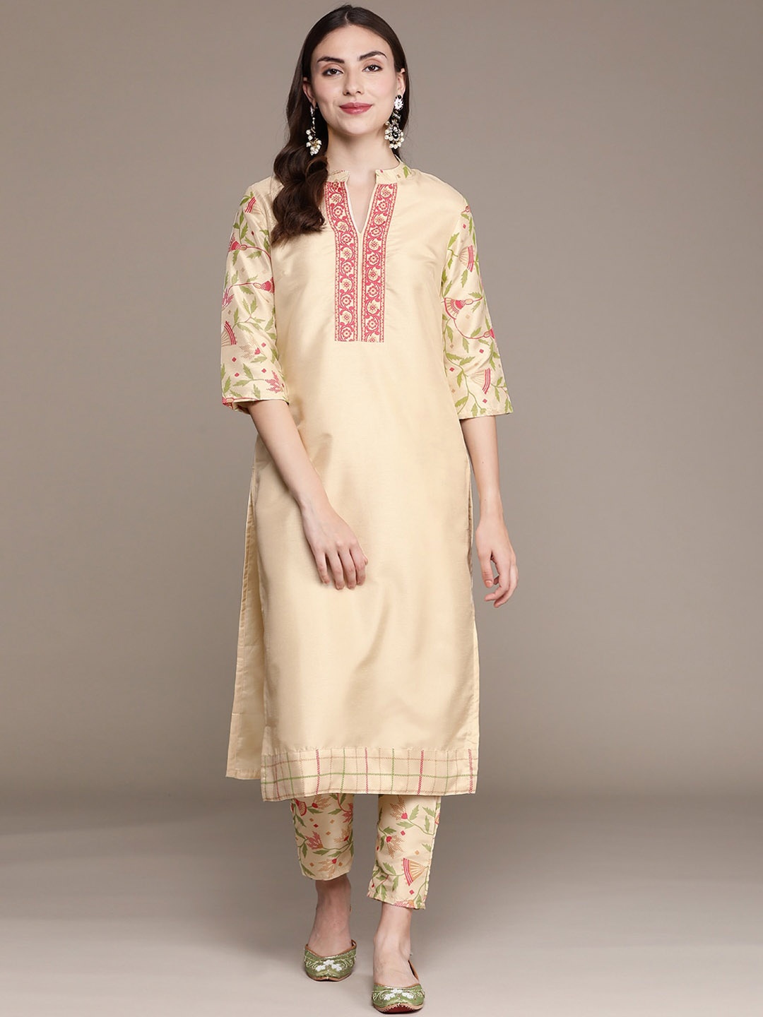 

KALINI Women Yoke Design Flared Sleeves Kurta, Cream