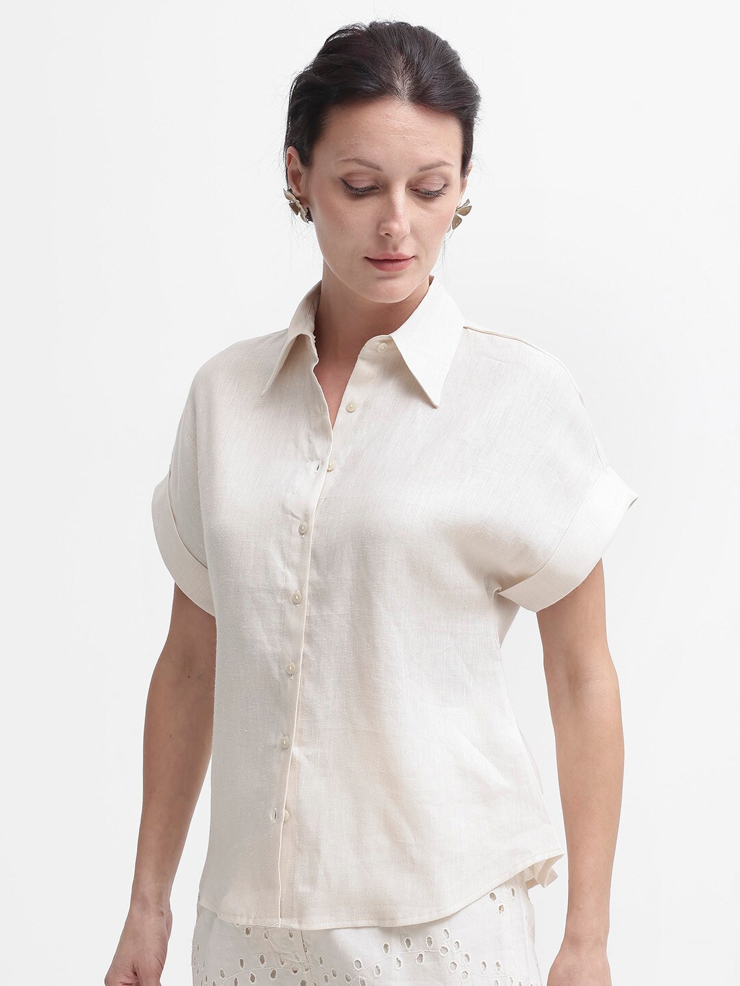 

RAREISM Women Comfort Opaque Casual Shirt, Beige