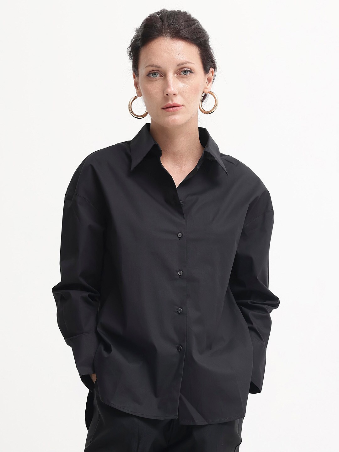 

RAREISM Women Comfort Boxy Opaque Formal Shirt, Black