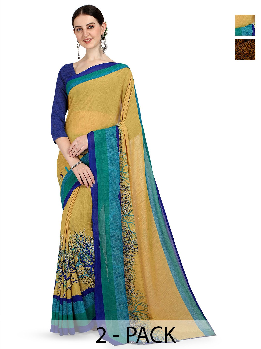 

ANAND SAREES Selection Of 2 Sarees, Brown