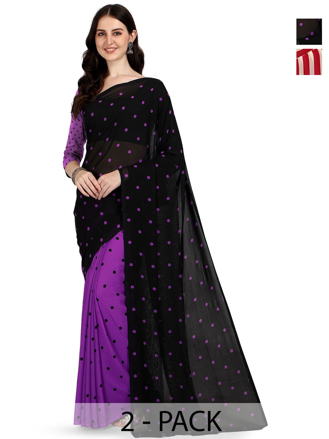 

ANAND SAREES Selection Of 2 Polka Dot Printed Sarees, Purple