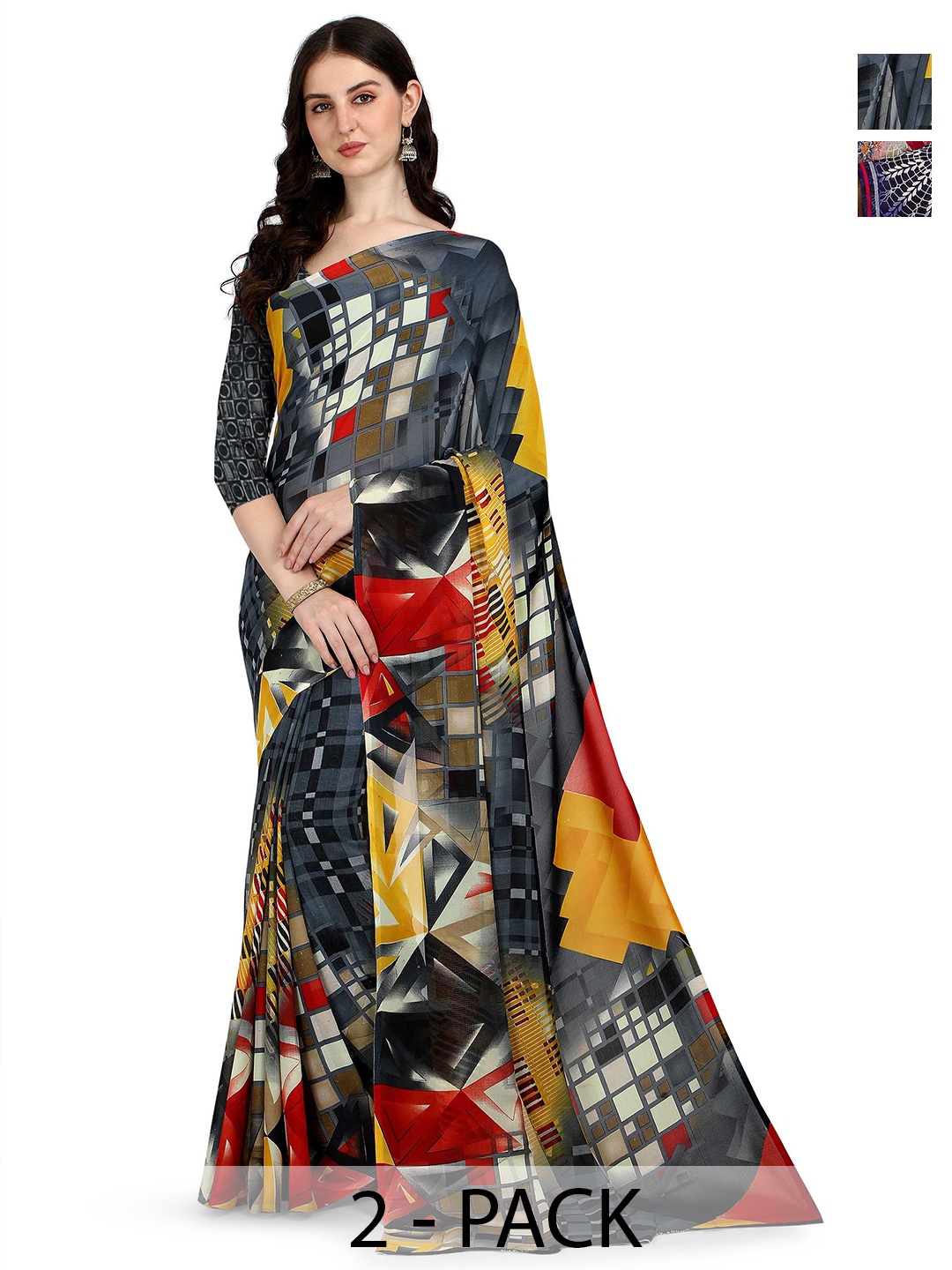 

ANAND SAREES Selection Of 2 Floral Saree, Black