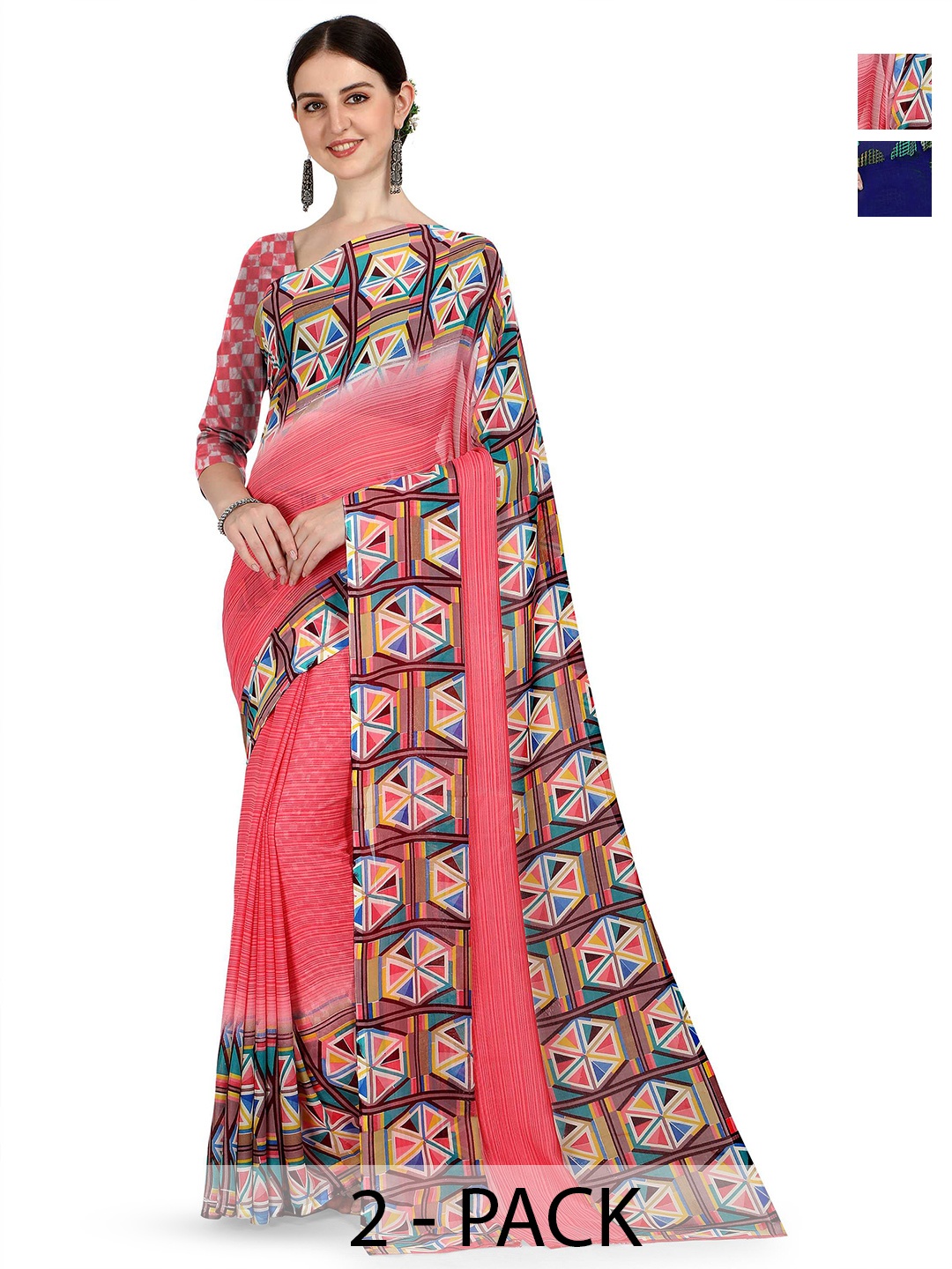 

ANAND SAREES Selection Of 2 Polka Dot Sarees, Blue