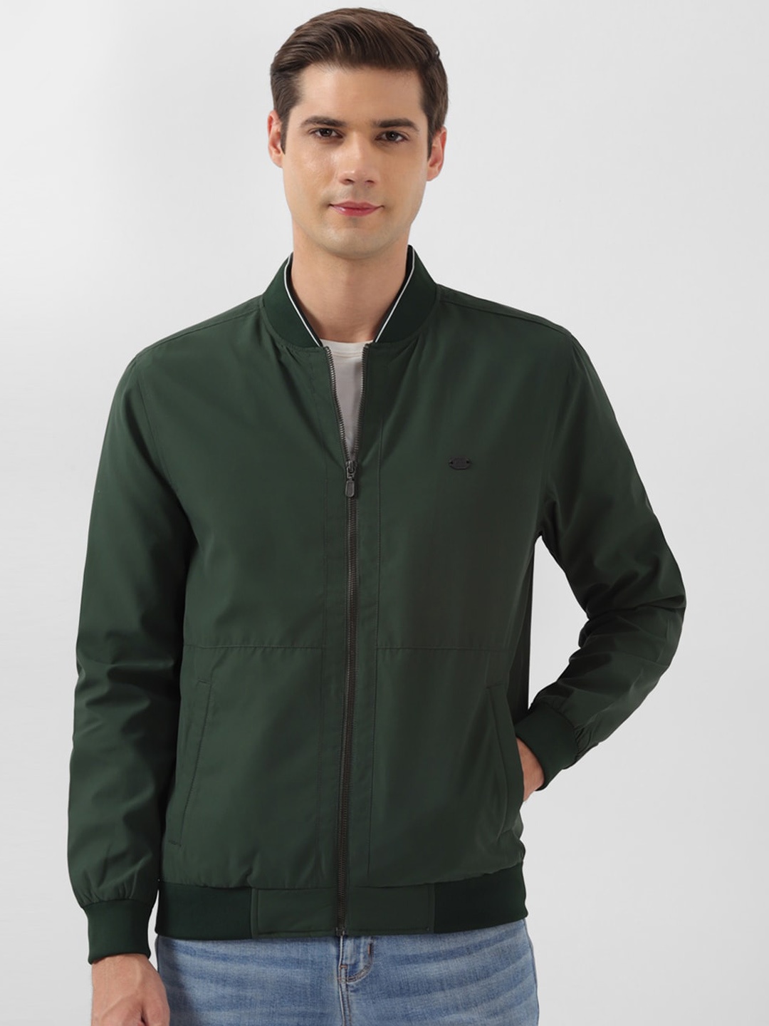 

Peter England Casuals Men Bomber with Embroidered Jacket, Green