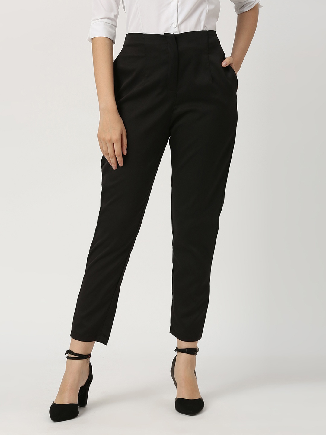 

Smarty Pants Women Straight Fit High-Rise Trousers, Black