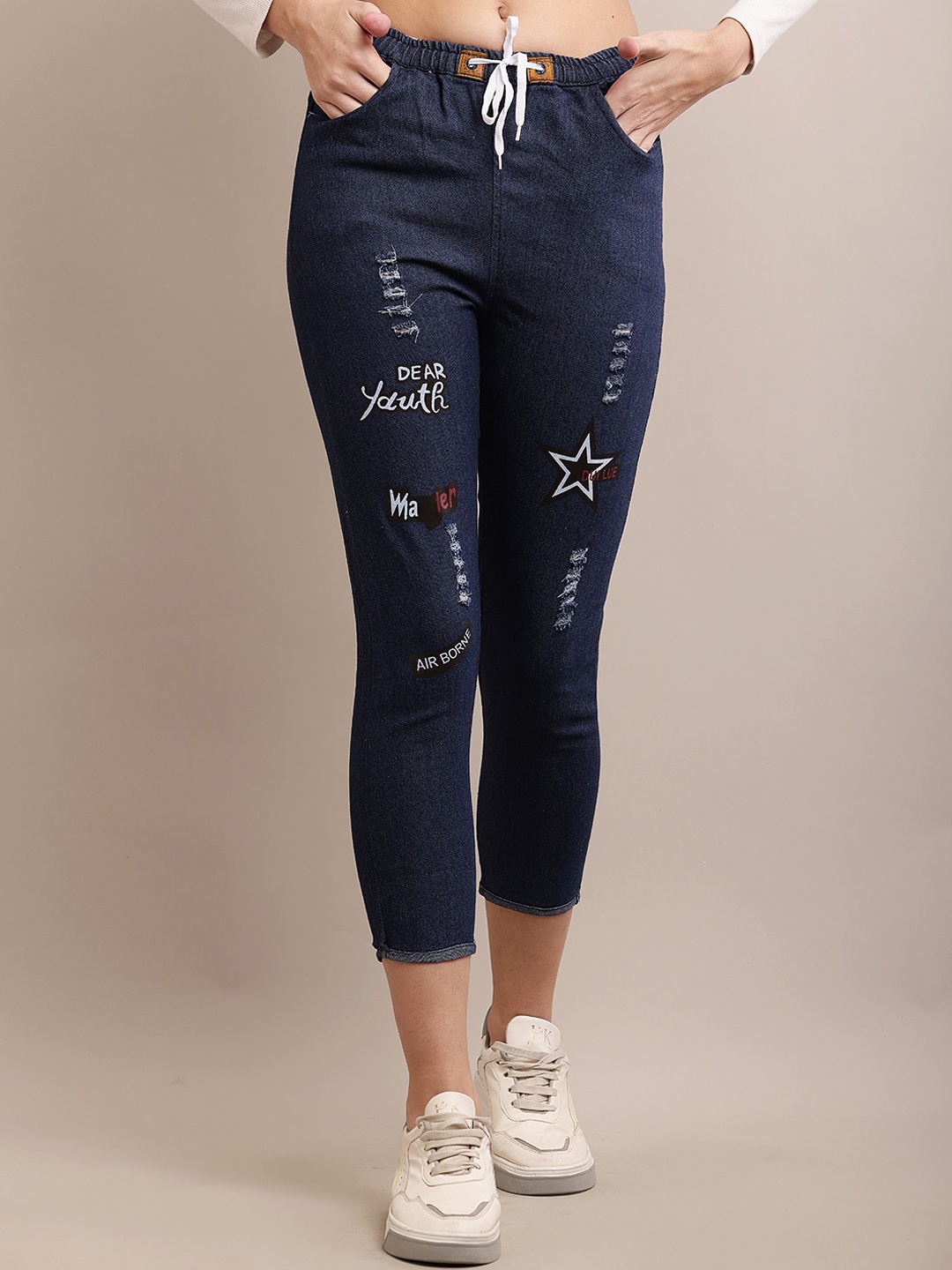 

NoBarr Women Mid-Rise Skinny Fit Trousers, Blue