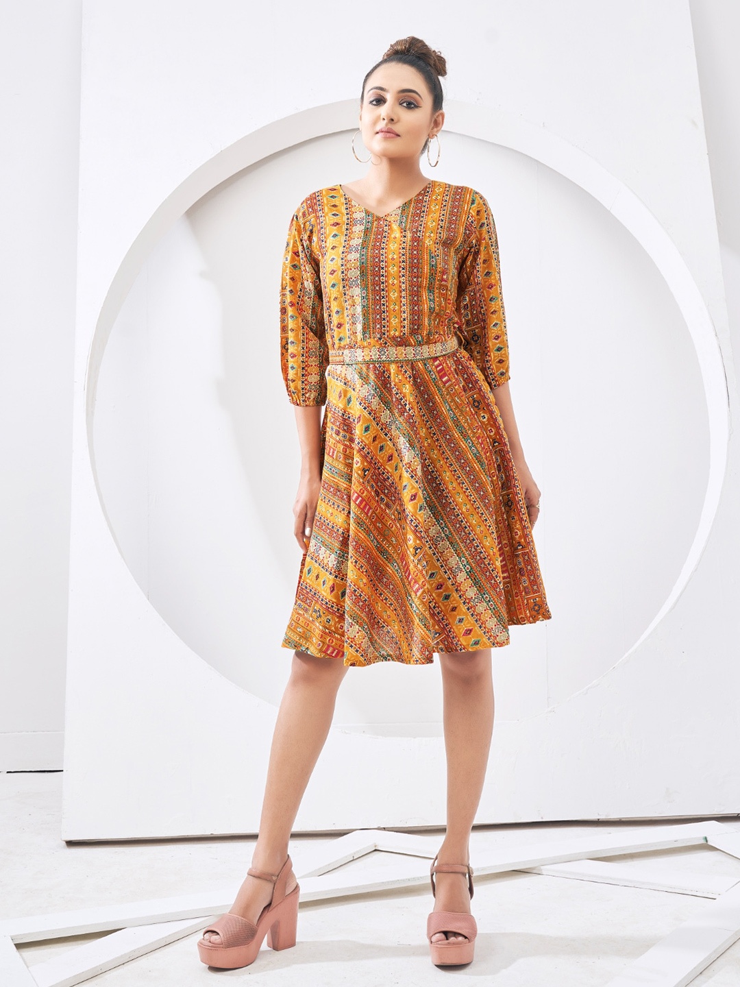 

Civamee Print A-Line Dress, Yellow