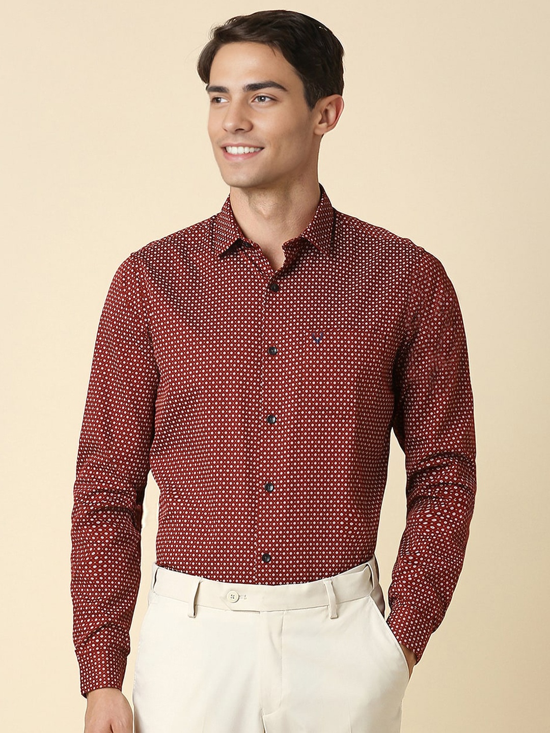 

Allen Solly Men Slim Fit Opaque Printed Formal Shirt, Red