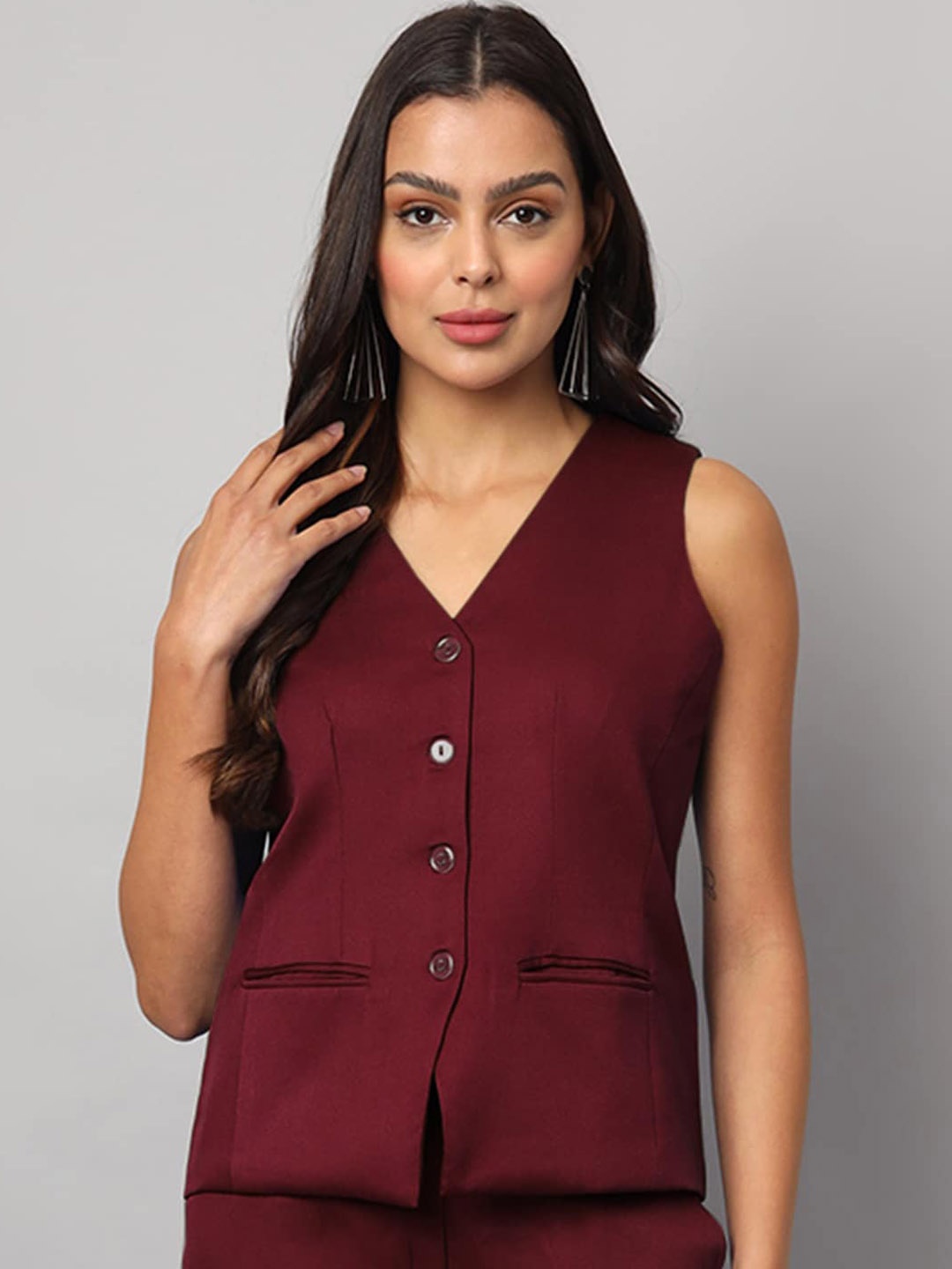 

BRINNS V-Neck Woven Formal Waistcoat, Burgundy
