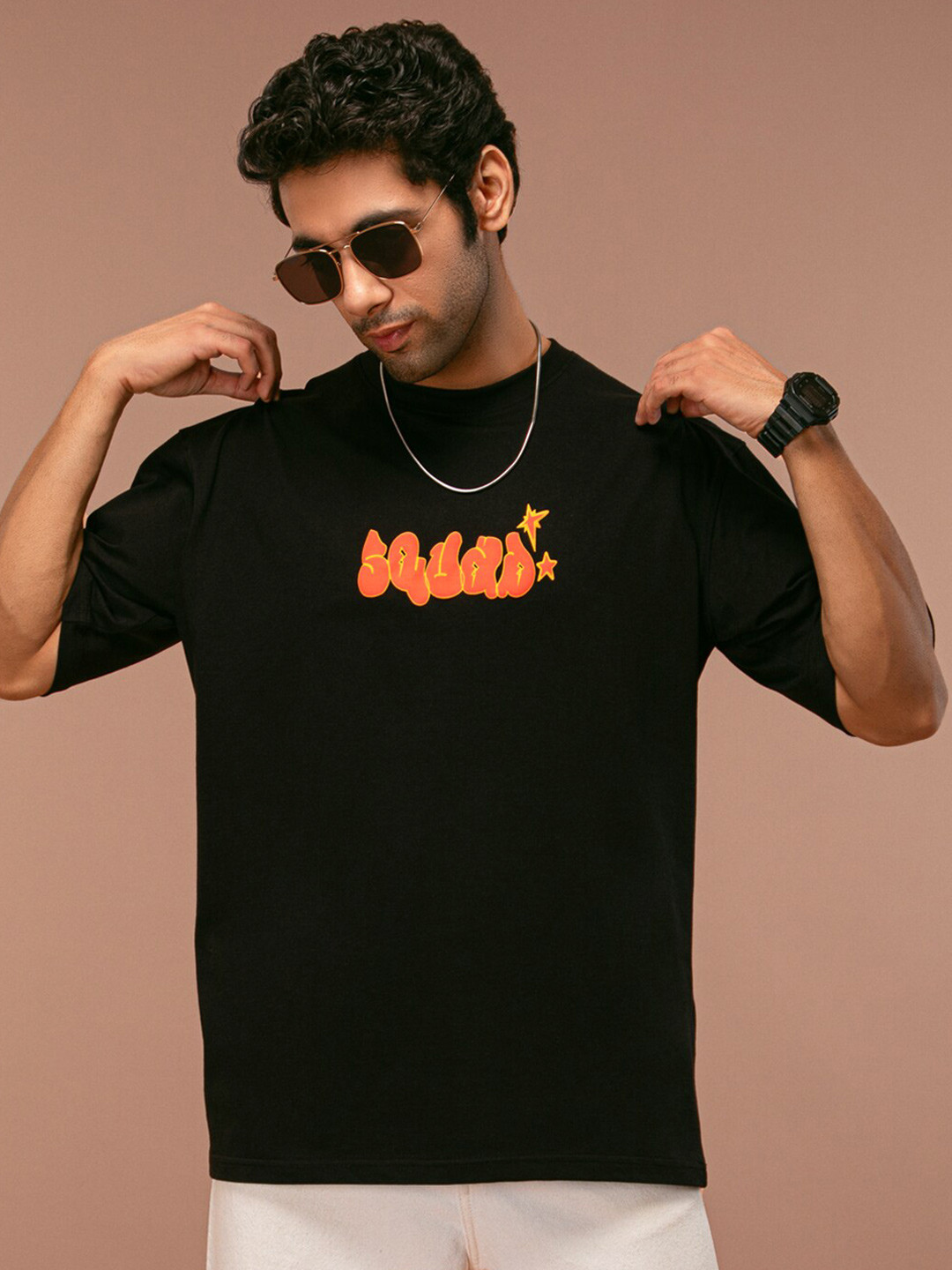 

Powerlook Men Printed Raw Edge T-shirt, Black