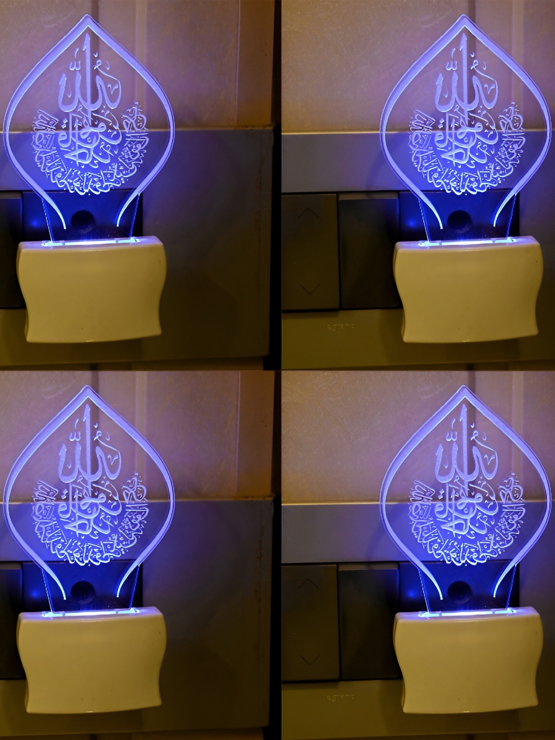 

1ST TIME White & Blue 4 Pcs Printed Acrylic Rectangle Shaped Wall Lamp