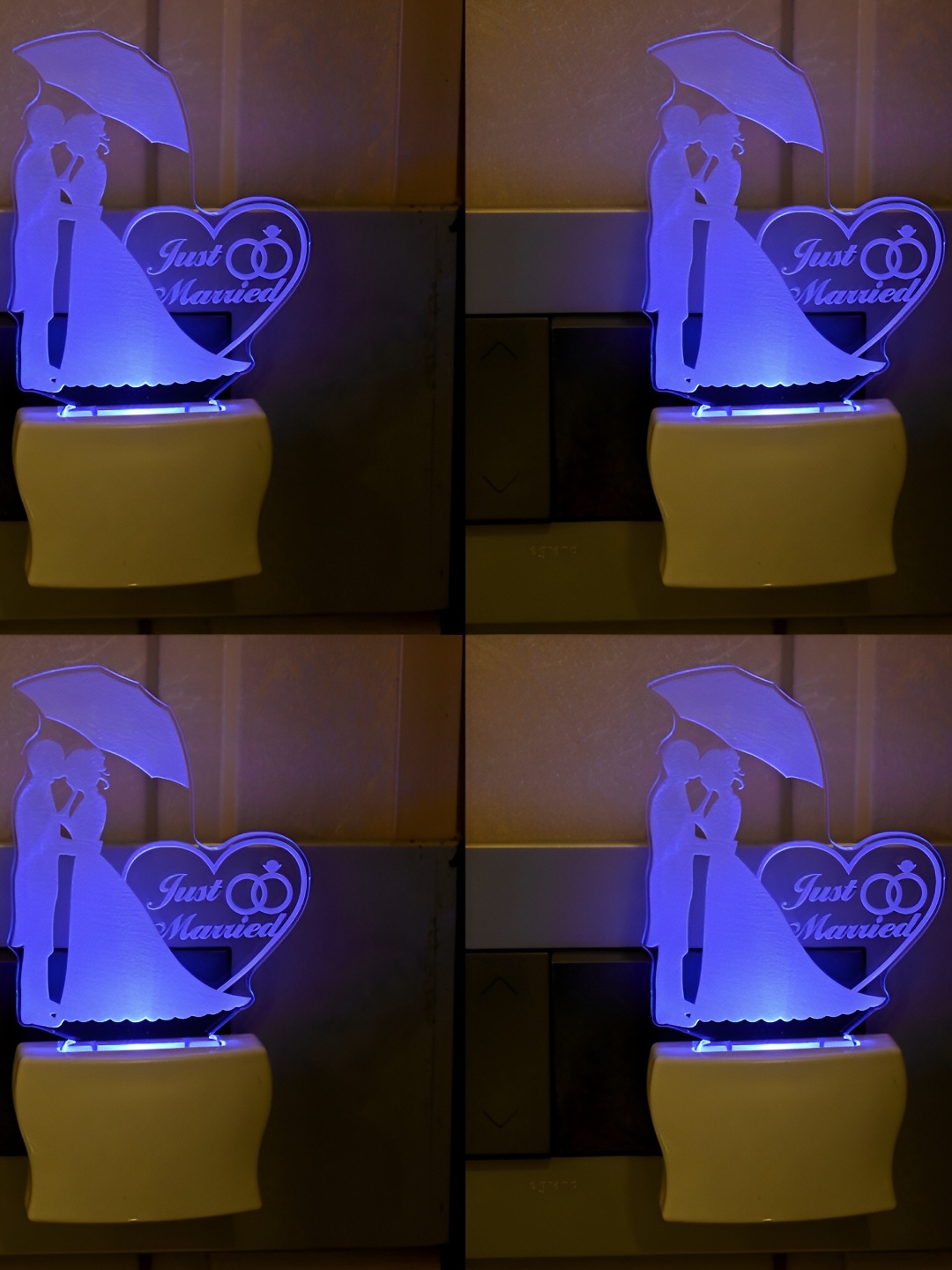 

1ST TIME White & Blue 4 Pcs Printed Acrylic Traditional Rectangle Shaped Wall Lamps