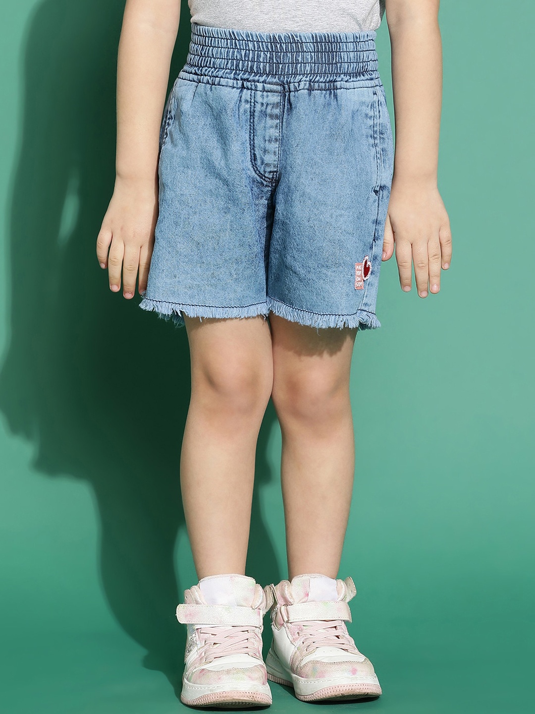 

TALES & STORIES Girls Solid Denim Outdoor Shorts With Slip-On Closure, Blue