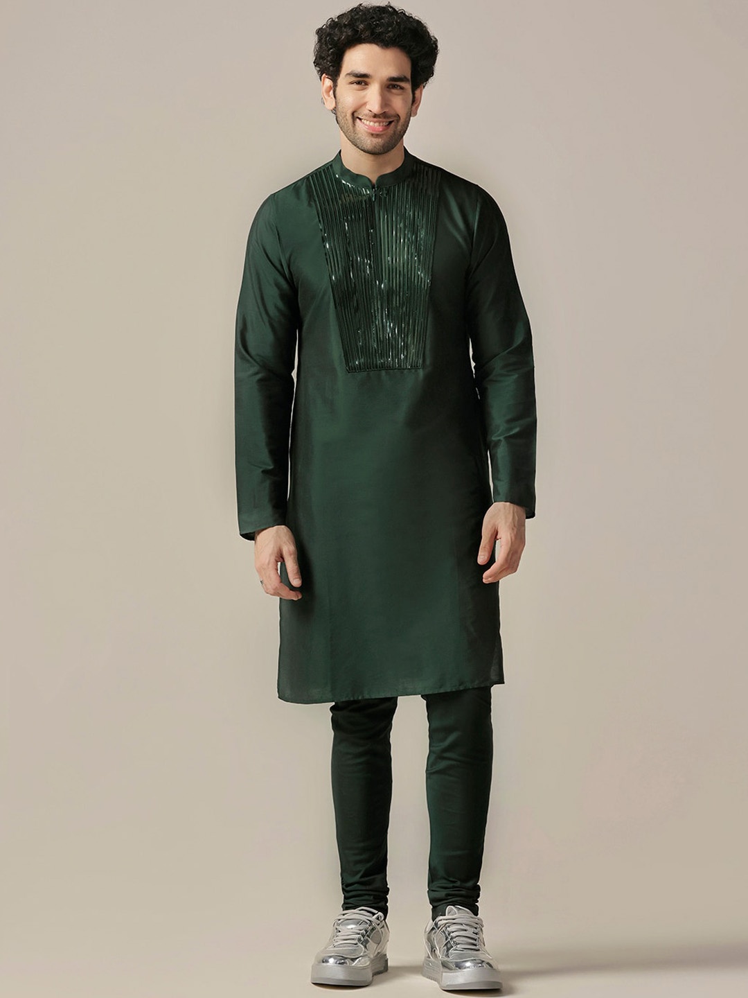 

KISAH Yoke Design Regular Gotta Patti Kurta with Churidar, Green