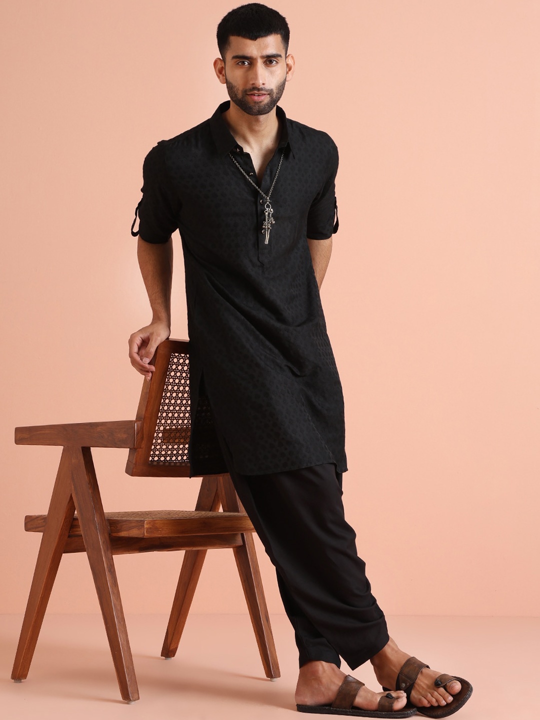 

KISAH Floral Embroidered Regular Thread Work Kurta with Patiala, Black