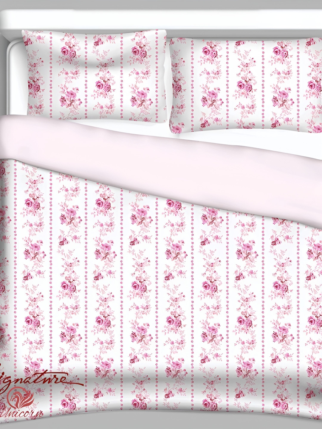 

Signature White & Pink Floral 210 TC King Bedsheet with 2 Pillow Covers