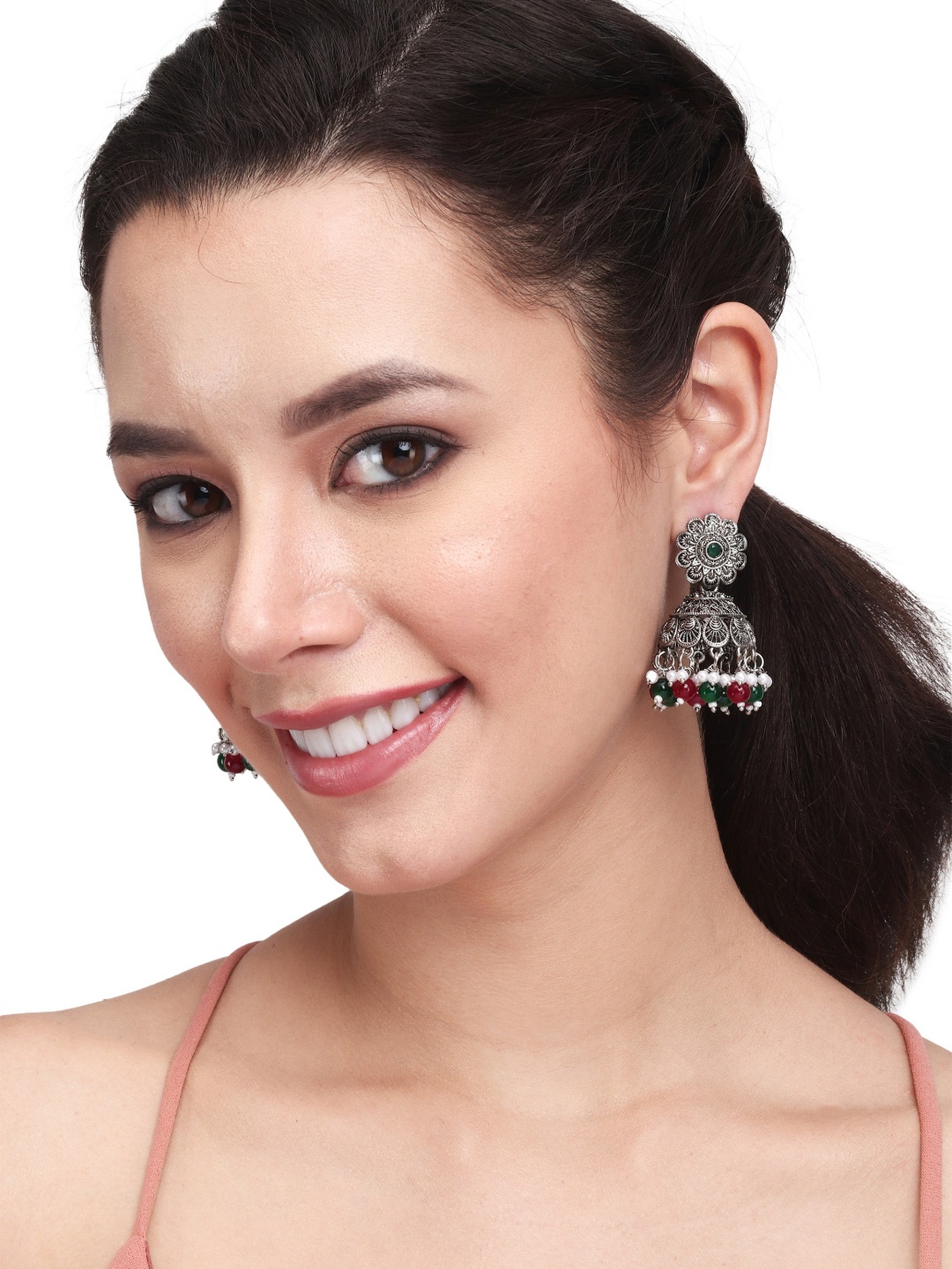 

Anvik Contemporary Jhumkas Earrings, Silver