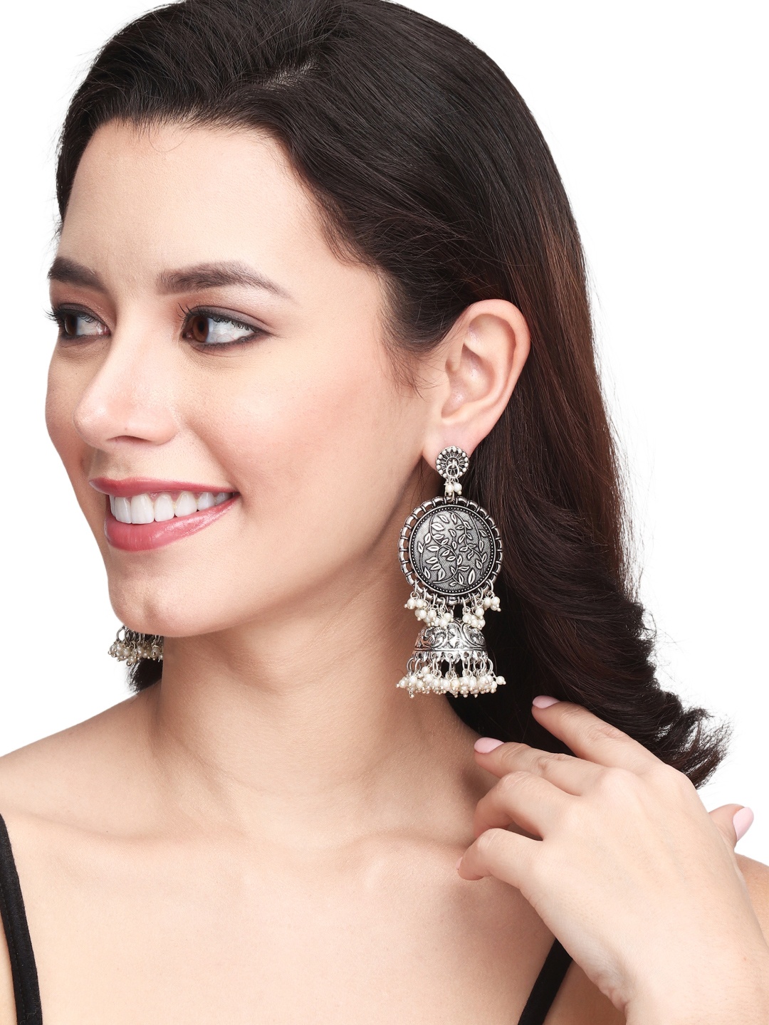 

Anvik Contemporary Jhumkas Earrings, Silver
