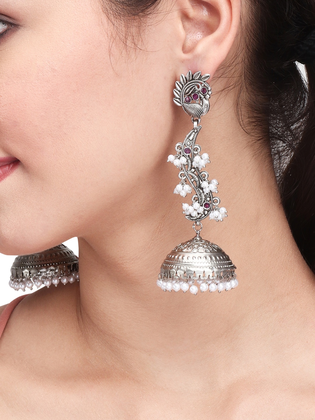 

Anvik Contemporary Jhumkas Earrings, Silver