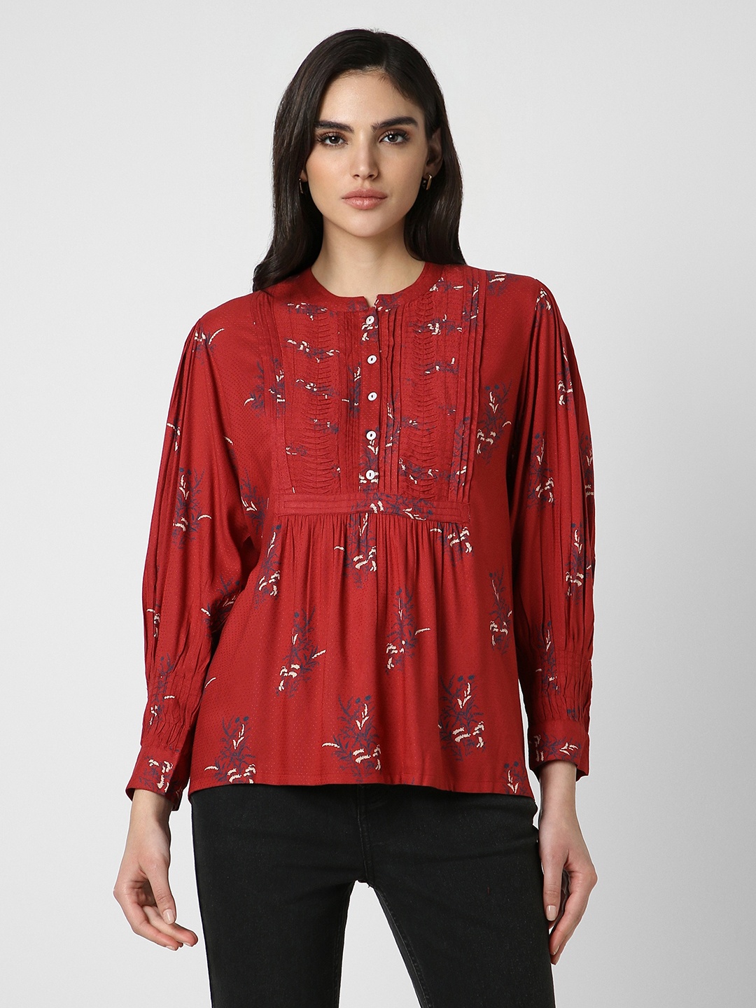 

Van Heusen Woman Mandarin Collar Printed Tunic, Red