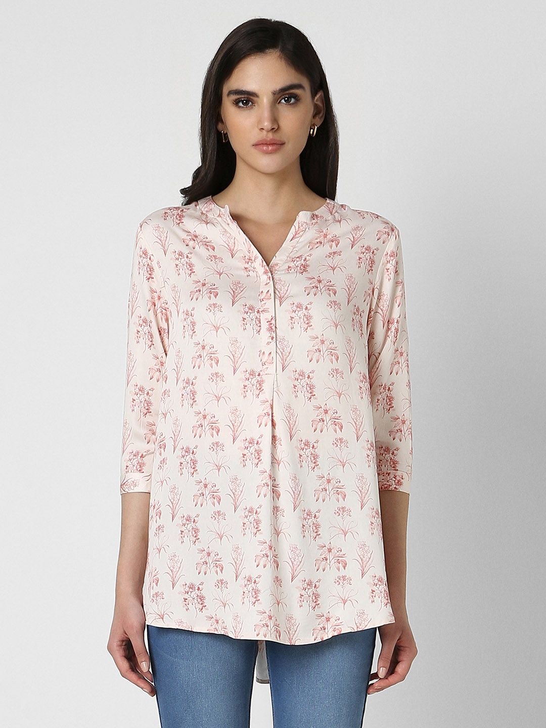 

Van Heusen Woman Modal Mandarin Collar Printed Tunic, Cream