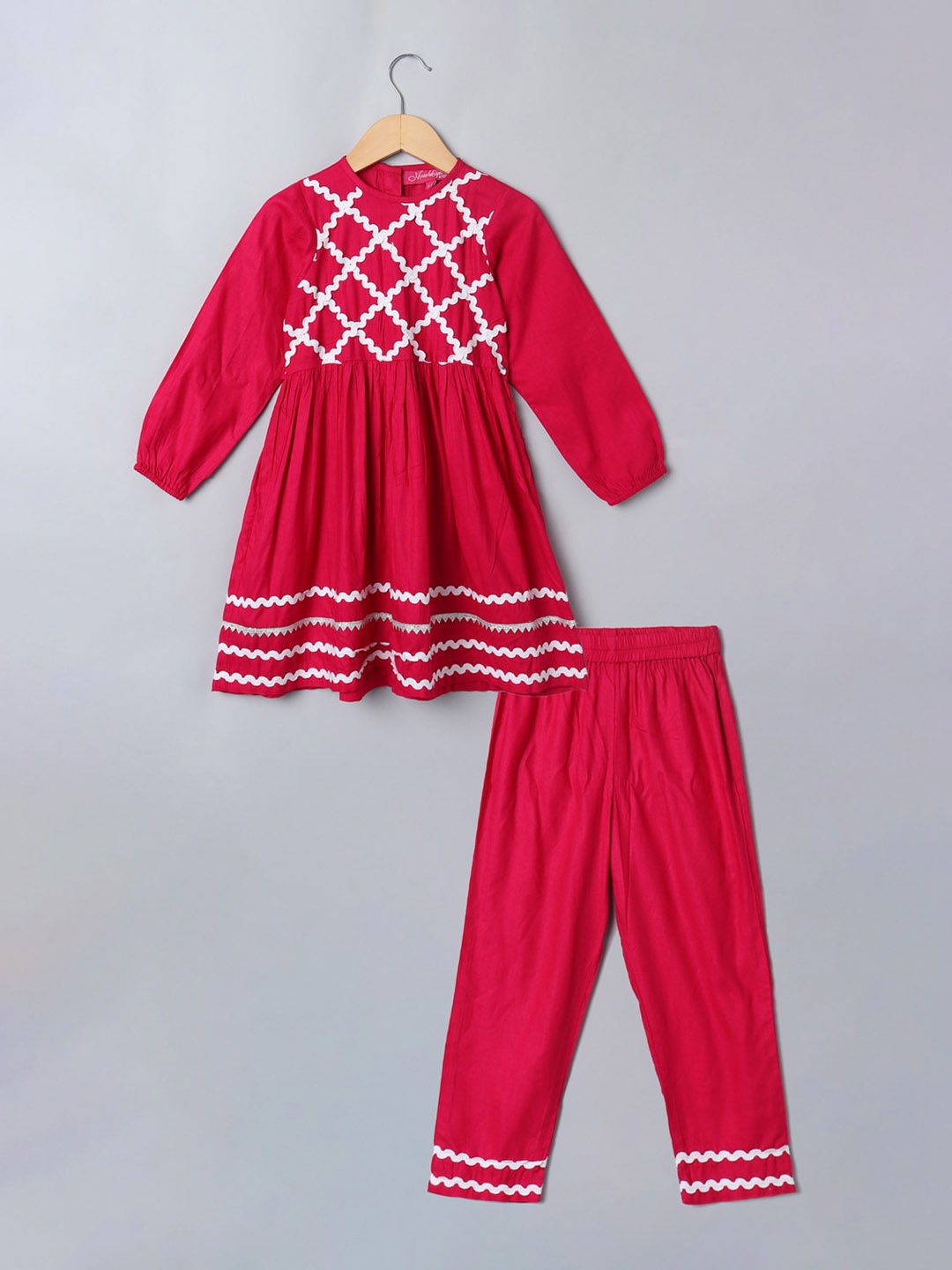 MUSHKIYA Girls Round Neck Yoke Design Regular Kurta with Trousers, Magenta