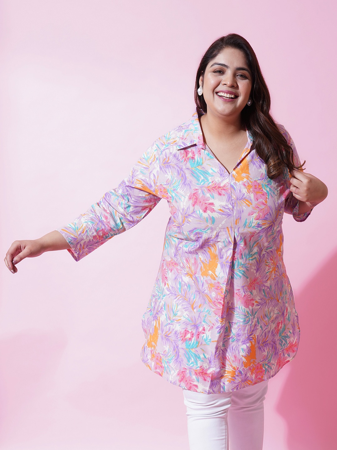 

U&F Beyond Floral Print Cotton Shirt Style Top, Pink